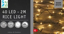 Intratuin Reiskorn Lichterkette 2 m mit 40 LEDs warmweiß| Weihnachtsbaumbeleuchtung