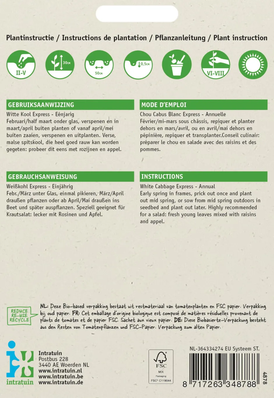 Intratuin Spitzkohl (Brassica oleracea 'Express') Samen| Gemüsesamen|Saatgut