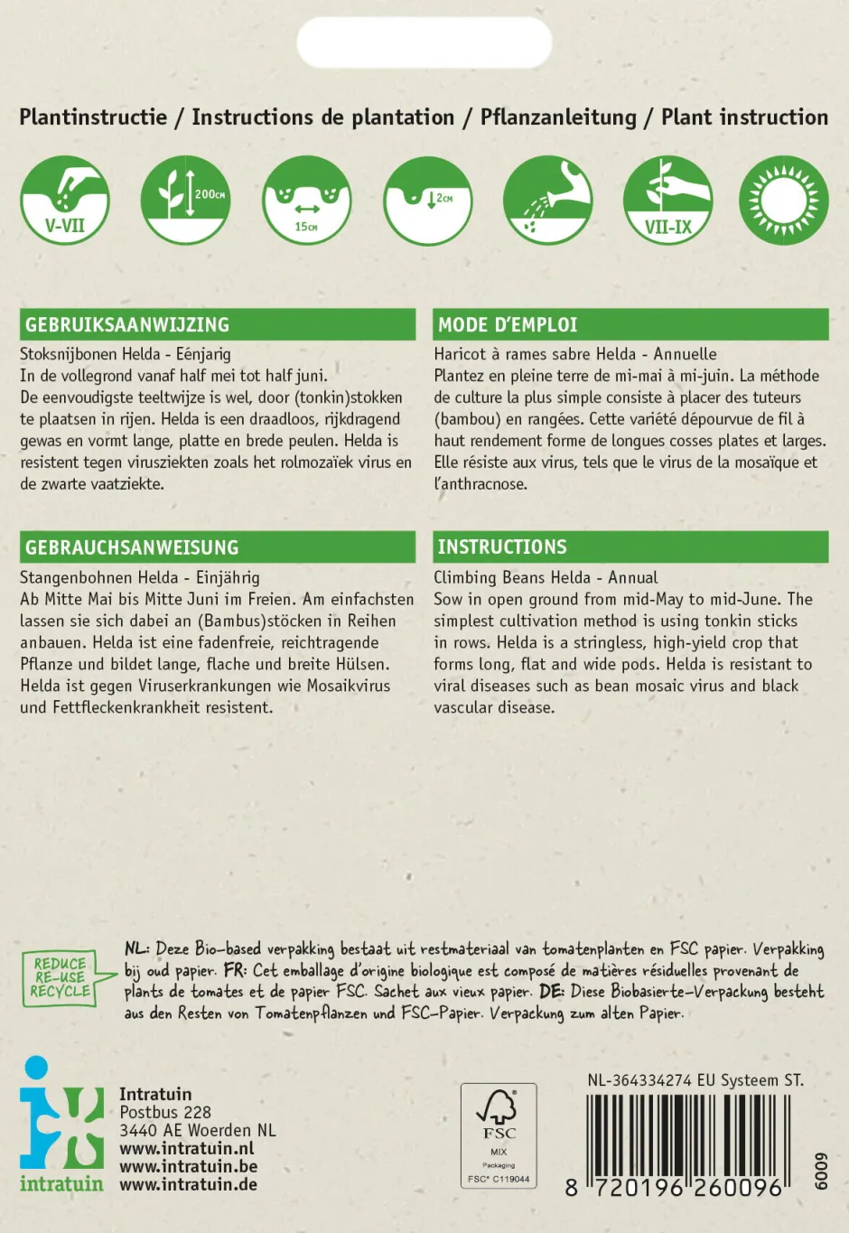 Intratuin Stangenbohne (Phaseolus vulgaris 'Helda') Samen| Gemüsesamen|Saatgut