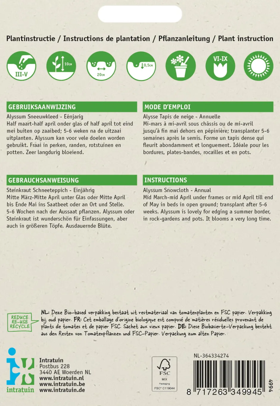 Intratuin Steinkraut weiß (Alyssum maritumum 'Schneeteppich') Blumensamen| Saatgut|Blühende Pflanzen