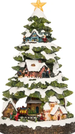 Intratuin Tannenbaum mit Weihnachtsdorf beleuchtet D 28,5 H 36,5 cm| Weihnachtshäuschen