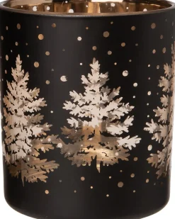 Intratuin Teelichthalter Bäume Schnee Poppy schwarz D 9 H 10 cm| Teelichthalter
