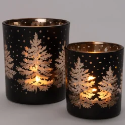 Intratuin Teelichthalter Bäume Schnee Poppy schwarz D 9 H 10 cm| Teelichthalter