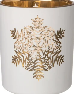 Intratuin Teelichthalter Schneeflocke Anton weiß / gold D 7 H 8 cm| Teelichthalter