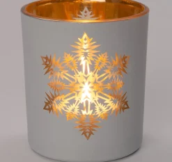 Intratuin Teelichthalter Schneeflocke Anton weiß / gold D 7 H 8 cm| Teelichthalter