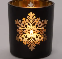 Intratuin Teelichthalter Schneeflocke Anton schwarz D 7 H 8 cm| Teelichthalter