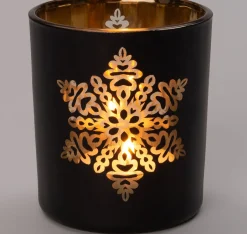 Intratuin Teelichthalter Schneeflocke Anton schwarz / gold D 7 H 8 cm| Teelichthalter