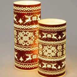 Intratuin Teelichthalter Winter rot met LED Beleuchtung D 9 H 22,5 cm| Led Kerzen