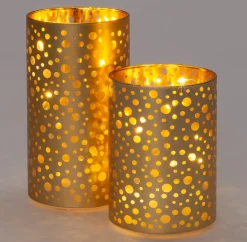 Intratuin Teelichthalter Punkte Abigail gold mit LED D 9 H 12 cm| Led Kerzen