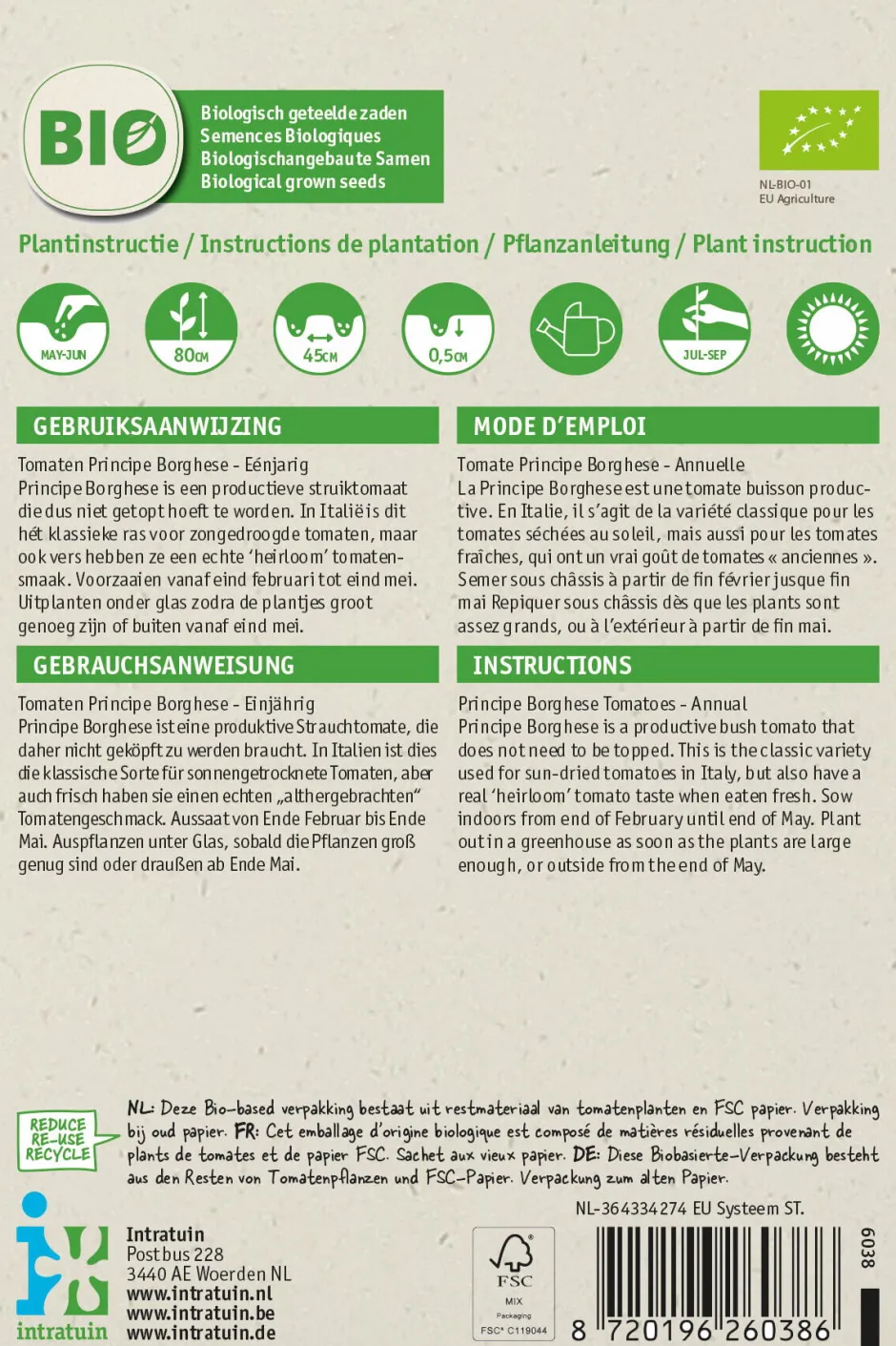 Intratuin Tomate (Solanum Lycopersicum 'Principe Borghese') (BIO) Samen| Gemüsesamen|Saatgut