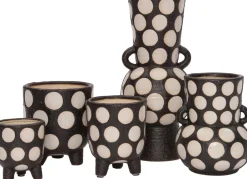 Intratuin Vase mit Fuß Pygros schwarz / beige D 17 H 38 cm| Vasen & Krüge|Blumentöpfe & Pflanzgefäße