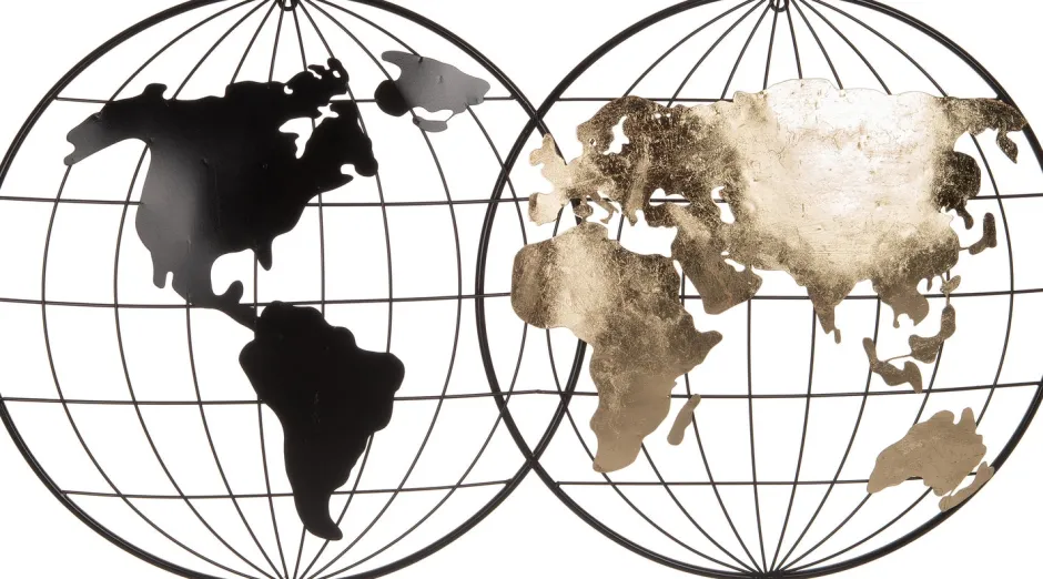 Intratuin Wanddekoration Landkarte schwarz / gold 108 x 59,5 x 6,5 cm| Outdoor-Wanddeko