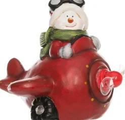 Intratuin Weihnachtsdeko Schneemann in Flugzeug mit LED Text 21,5 x 20 x 18 cm| Weihnachtsfiguren & -Objekte