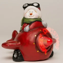 Intratuin Weihnachtsdeko Schneemann in Flugzeug mit LED Text 21,5 x 20 x 18 cm| Weihnachtsfiguren & -Objekte