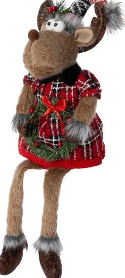 Intratuin Weihnachtsdeko Rentierfrau Robin braun / rot 20 x 14 x 64 cm| Weihnachtsfiguren & -Objekte