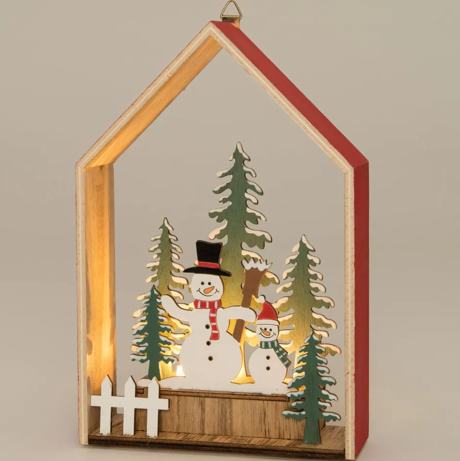 Intratuin Weihnachtsdeko Haus beleuchtet weiß / grün 14,5 x 5 x 22 cm| Weihnachtsfiguren & -Objekte