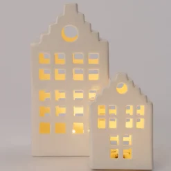 Intratuin Weihnachtsdeko Häuschen creme LED warmweiß 6,8 x 5,5 x 10,2 cm| Weihnachtsleuchten
