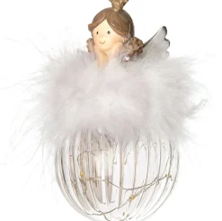 Intratuin Weihnachtsdeko Engel weiß mit LEDs warmweiß 7 x 7 x 13 cm| Weihnachtsfiguren & -Objekte