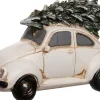 Intratuin Weihnachtsdorf Auto Beetle mit Weihnachtsbaum creme 11 x 5,3 x 7 cm| Weihnachtsdorf Figuren & Objekte