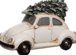 Intratuin Weihnachtsdorf Auto Beetle mit Weihnachtsbaum creme 11 x 5,3 x 7 cm| Weihnachtsdorf Figuren & Objekte