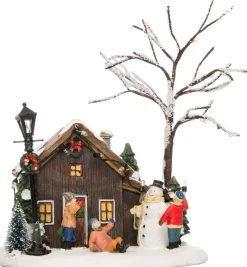 Intratuin Weihnachtsdorf Miniatur-Haus mit Baum 14 x 13,5 x 19 cm| Weihnachtshäuschen