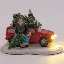 Intratuin Weihnachtsdorf Miniatur-Auto mit Weihnachtsbaum 11,5 x 7,8 x 7,6 cm| Weihnachtsdorf Figuren & Objekte
