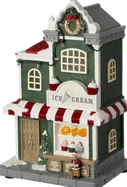 Intratuin Weihnachtsdorf Miniatur Eisladen 14,5 x 11 x 24 cm| Weihnachtshäuschen