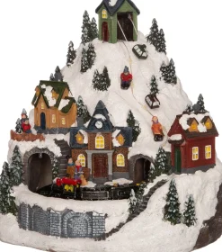 Intratuin Weihnachtsdorf mit Skipiste und Zug 23,5 x 20,8 x 24 cm| Weihnachtshäuschen