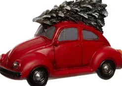 Intratuin Weihnachtsdorf Auto Beetle mit Weihnachtsbaum rot 11 x 5,3 x 7 cm| Weihnachtsdorf Figuren & Objekte