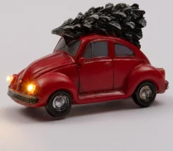 Intratuin Weihnachtsdorf Auto Beetle mit Weihnachtsbaum rot 11 x 5,3 x 7 cm| Weihnachtsdorf Figuren & Objekte