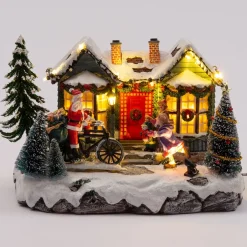 Intratuin Weihnachtsdorf Miniatur-Haus mit Weihnachtsmann auf Fahrrad 25 x 18 x 16 cm| Weihnachtshäuschen