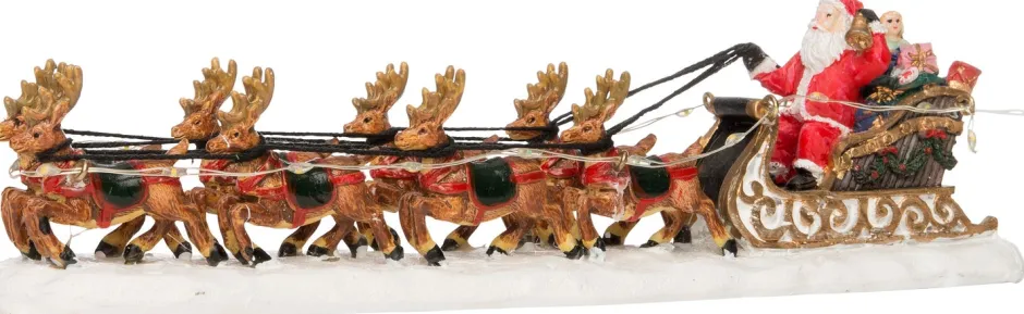 Intratuin Weihnachtsdorf Figur Weihnachtsmann mit Schlitten und Rentieren 23 x 5,5 x 6 cm| Weihnachtsdorf Figuren & Objekte