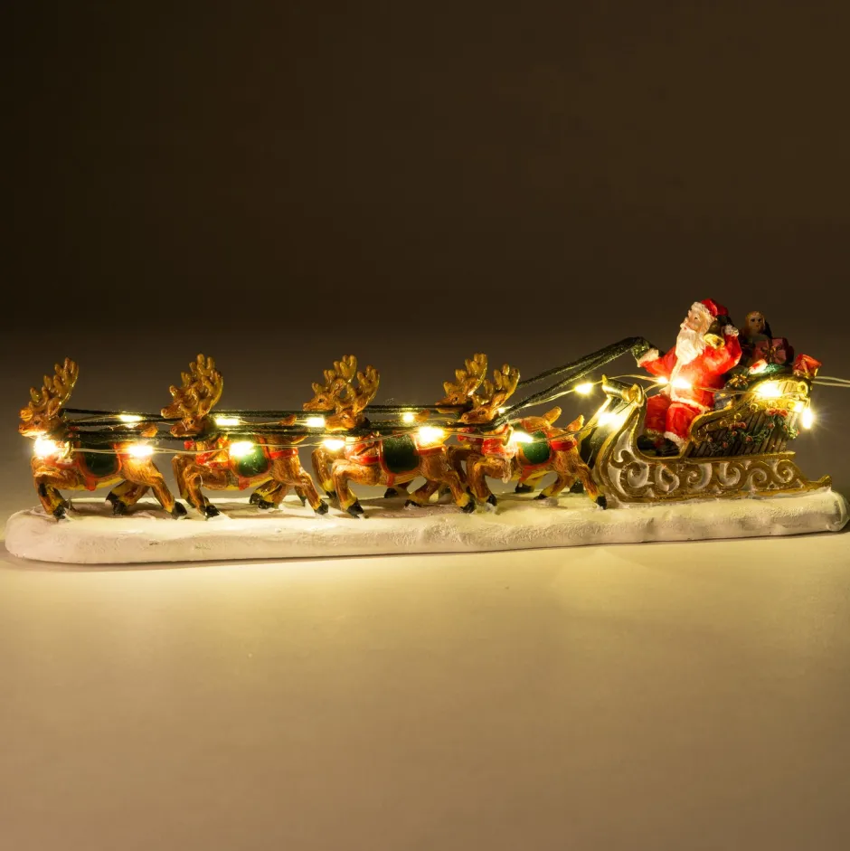 Intratuin Weihnachtsdorf Figur Weihnachtsmann mit Schlitten und Rentieren 23 x 5,5 x 6 cm| Weihnachtsdorf Figuren & Objekte