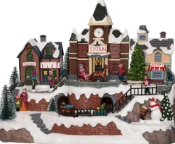 Intratuin Weihnachtsdorf Miniatur-Bahnhof 35,5 x 20,5 x 27 cm| Weihnachtshäuschen