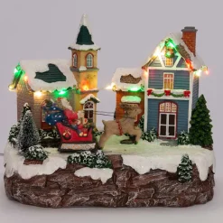 Intratuin Weihnachtsdorf Miniatur mit Weihnachtsmann und Schlitten 19,5 x 14 x 17,5 cm| Weihnachtsdorf Figuren & Objekte