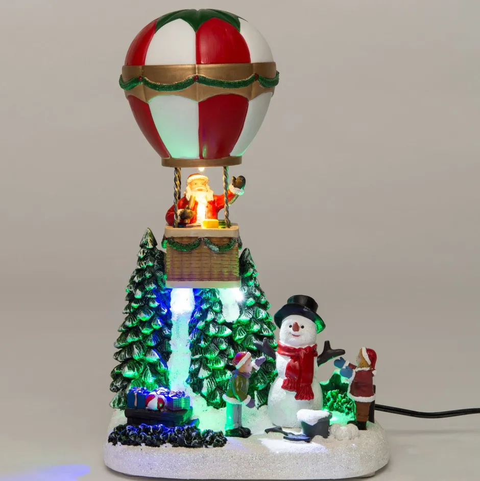 Intratuin Weihnachtsdorf Miniatur Heißluftballon mit Weihnachtsmann 15,5 x 12 x 25 cm| Weihnachtsdorf Figuren & Objekte