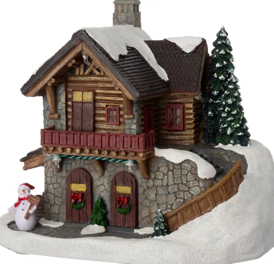 Intratuin Weihnachtsdorf Miniatur Waldhütte auf Berg 20 x 14 x 17 cm| Weihnachtshäuschen