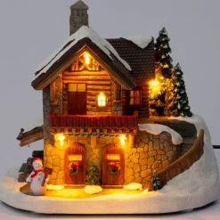 Intratuin Weihnachtsdorf Miniatur Waldhütte auf Berg 20 x 14 x 17 cm| Weihnachtshäuschen