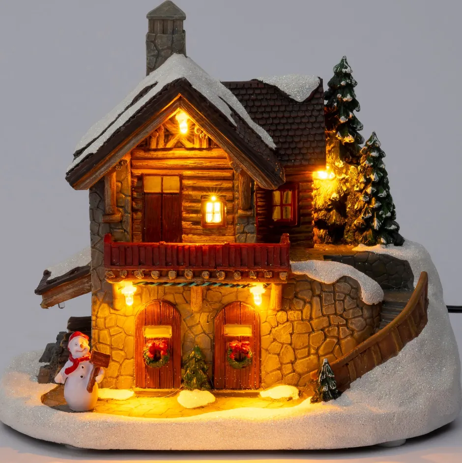 Intratuin Weihnachtsdorf Miniatur Waldhütte auf Berg 20 x 14 x 17 cm| Weihnachtshäuschen