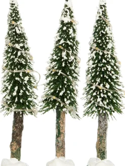 Intratuin Weihnachtsdorf Deko-Bäume mit LED Beleuchtung D 3,5 H 14 cm 3 St.| Weihnachtsdorf Figuren & Objekte