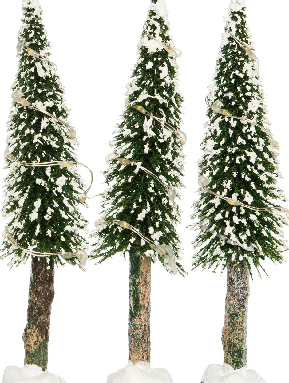 Intratuin Weihnachtsdorf Deko-Bäume mit LED Beleuchtung D 3,5 H 14 cm 3 St.| Weihnachtsdorf Figuren & Objekte