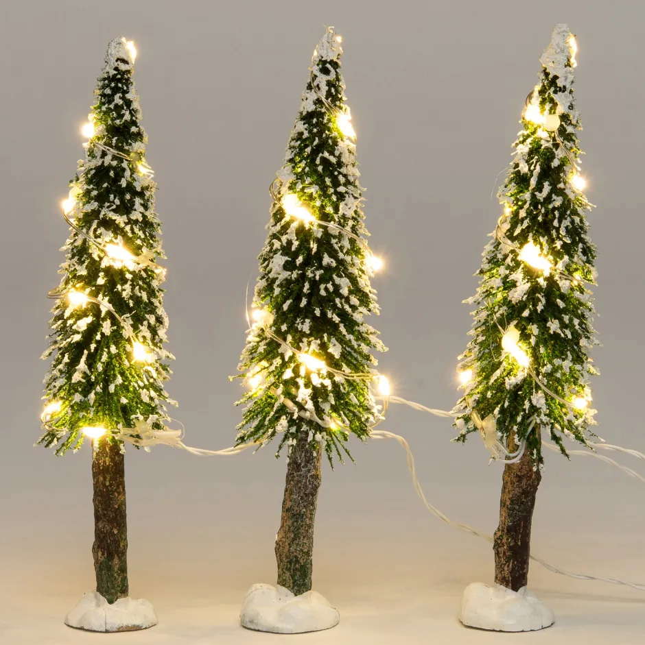 Intratuin Weihnachtsdorf Deko-Bäume mit LED Beleuchtung D 3,5 H 14 cm 3 St.| Weihnachtsdorf Figuren & Objekte