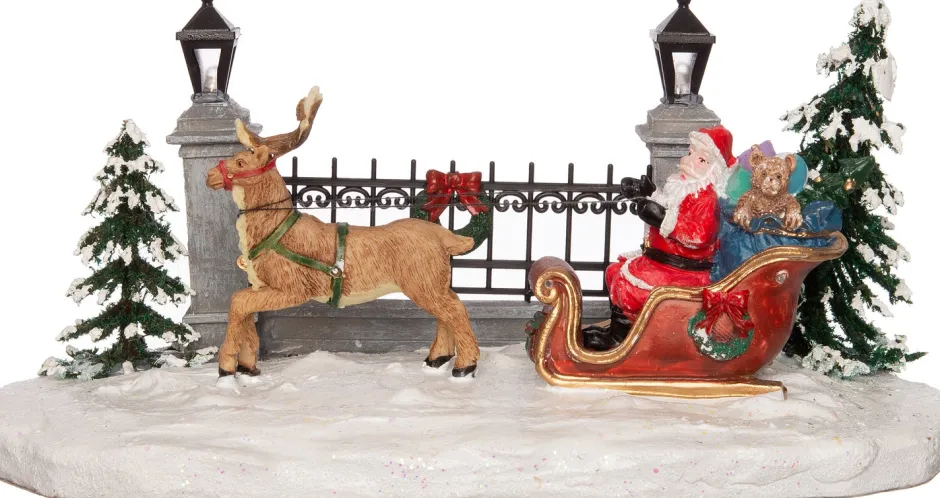 Intratuin Weihnachtsdorf Figur Weihnachtsmann mit Schlitten 20,5 x 11 x 11 cm| Weihnachtsdorf Figuren & Objekte