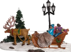 Intratuin Weihnachtsdorf-Miniatur Rentier mit Schlitten 18,5 x 9 x 12 cm| Weihnachtsdorf Figuren & Objekte