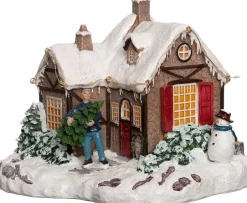 Intratuin Weihnachtshäuschen Mann mit Weihnachtsbaum 18 x 16 x 15 cm| Weihnachtshäuschen