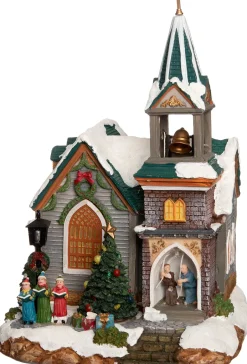 Intratuin Weihnachtshäuschen Kirche mit LED Beleuchtung 22 x 22,5 x 32,5 cm| Weihnachtshäuschen