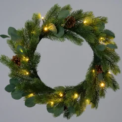 Intratuin Weihnachtskranz Tannenzapfen mit 30 Lampen warmweiß D 45 H 10 cm| Weihnachtskränze