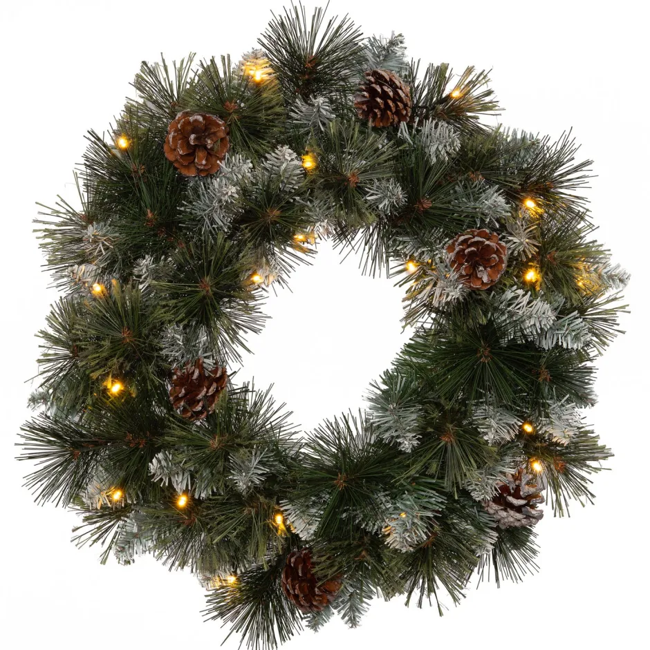 Intratuin Weihnachtskranz beschneit D 45 H 12 cm mit 20 LEDs warmweiß| Weihnachtskränze