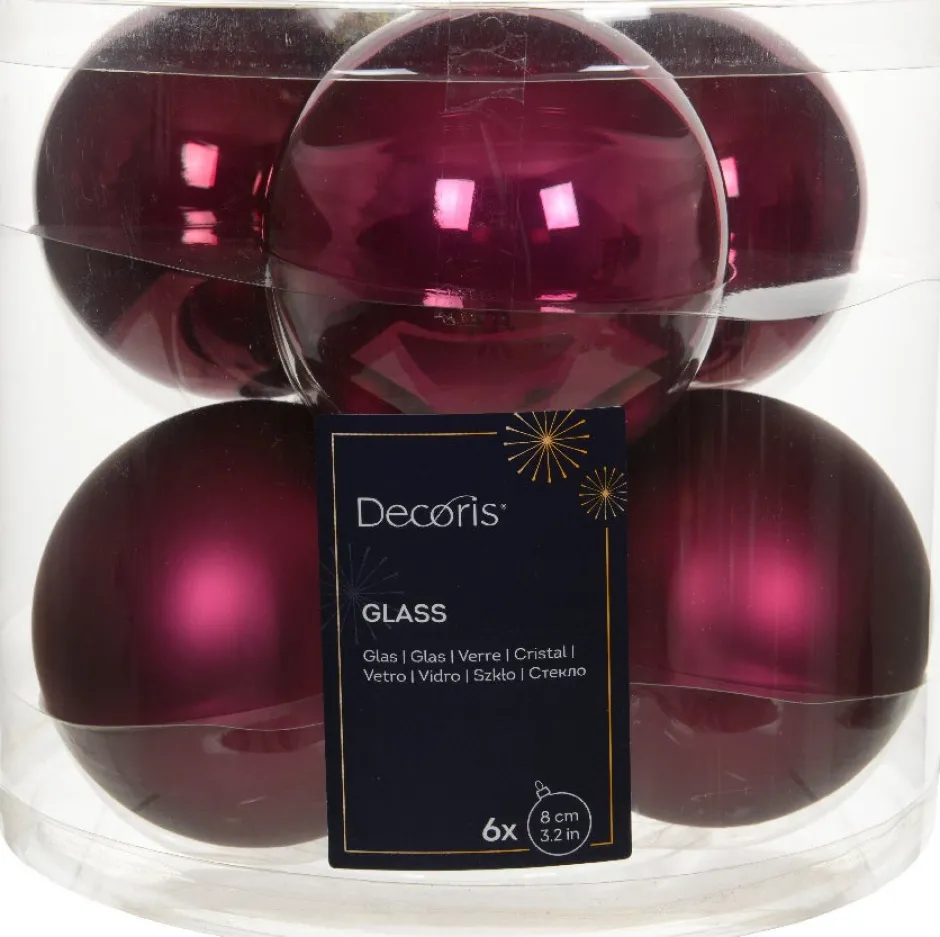 Intratuin Weihnachtskugeln dunkelrosa matt und glänzend D 8 cm 6 St.| Weihnachtskugeln & -Anhänger