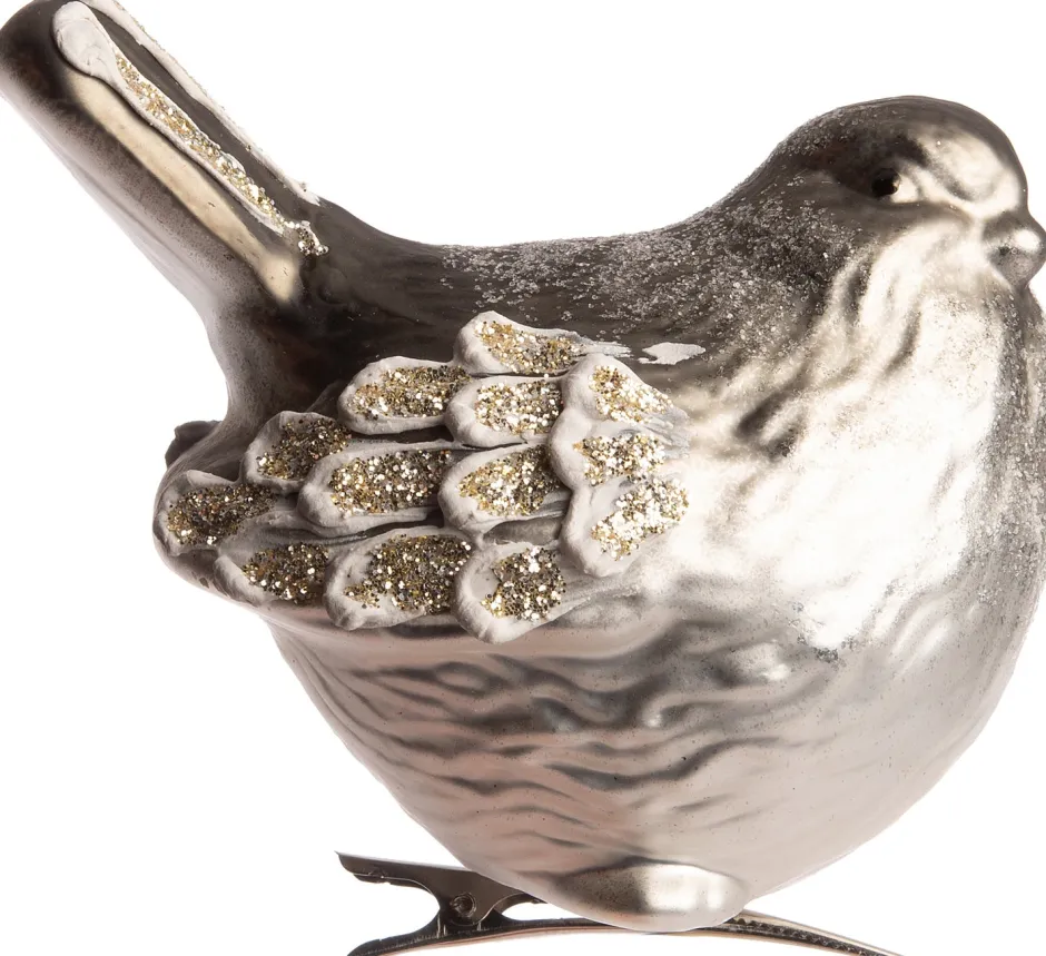 Intratuin Weihnachtsschmuck Vogel mit Clip silber H 7,5 cm| Weihnachtskugeln & -Anhänger